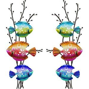 Metal Coastal Fish Wall Art Set Ocean Beach Nautical Decor Indoor Outdoor 2pcs